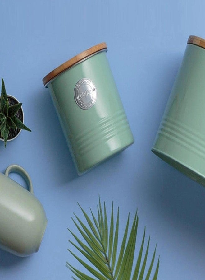 تايفون علبة قهوة فاخرة من مجموعة تايفون ليفينج - برطمان تخزين مطبخ محكم الإغلاق سعة 1 كوارت مع غطاء من الخيزران وحلقة سيليكون، حاوية فولاذية متينة لحفظ القهوة الطازجة وتنظيم المؤن، لون أخضر فاتح - Image 2